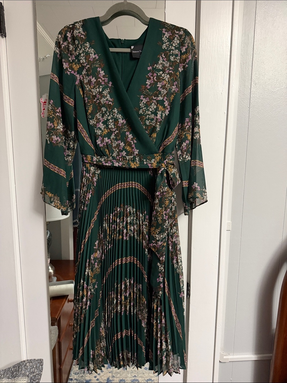 MAISON TARA Floral Wrap Midi Dress - Green